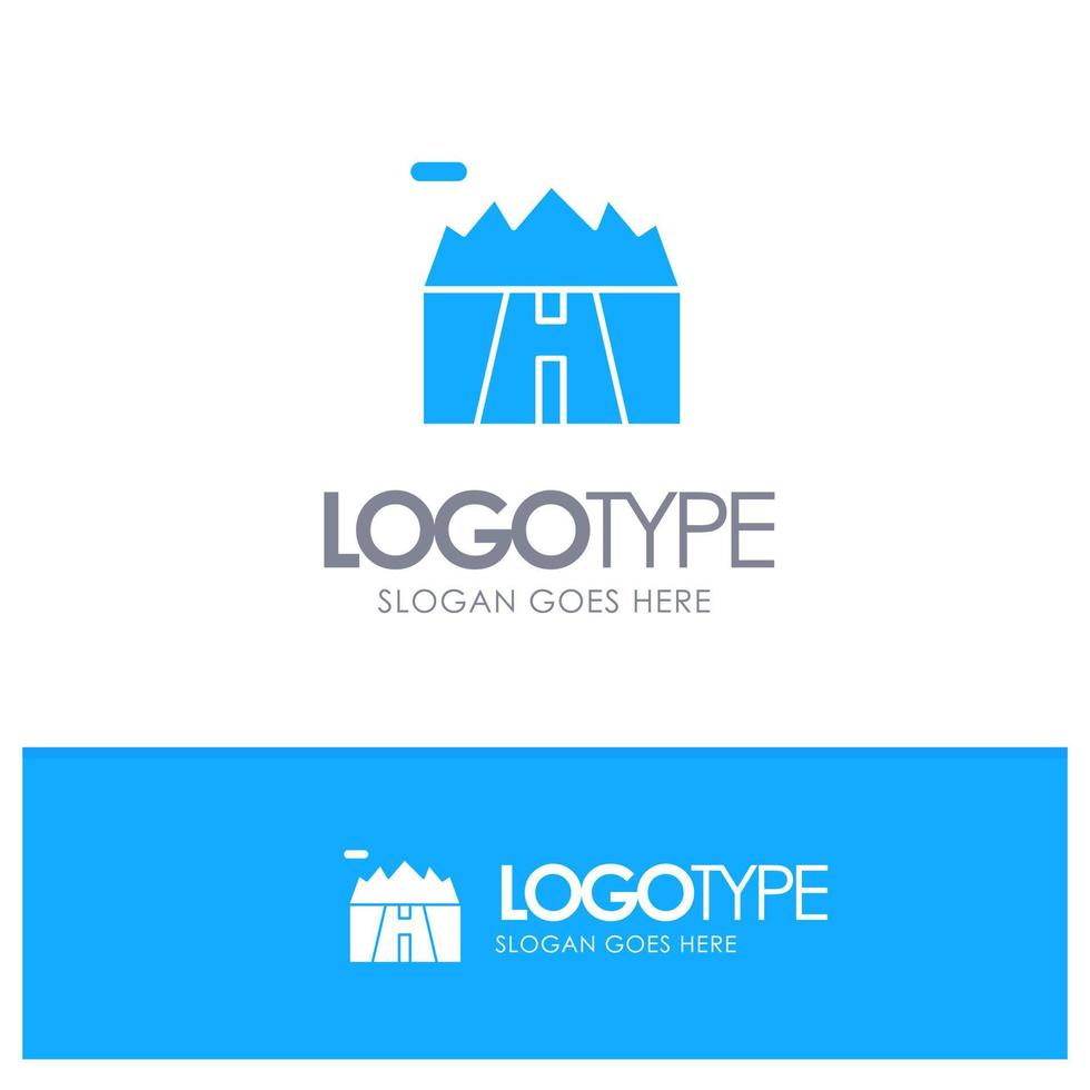 paisaje montañas paisaje carretera azul sólido logotipo con lugar para eslogan vector