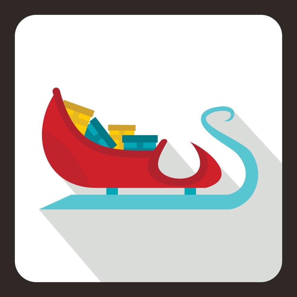 Santa Claus sleigh with gifts icon, flat style vector