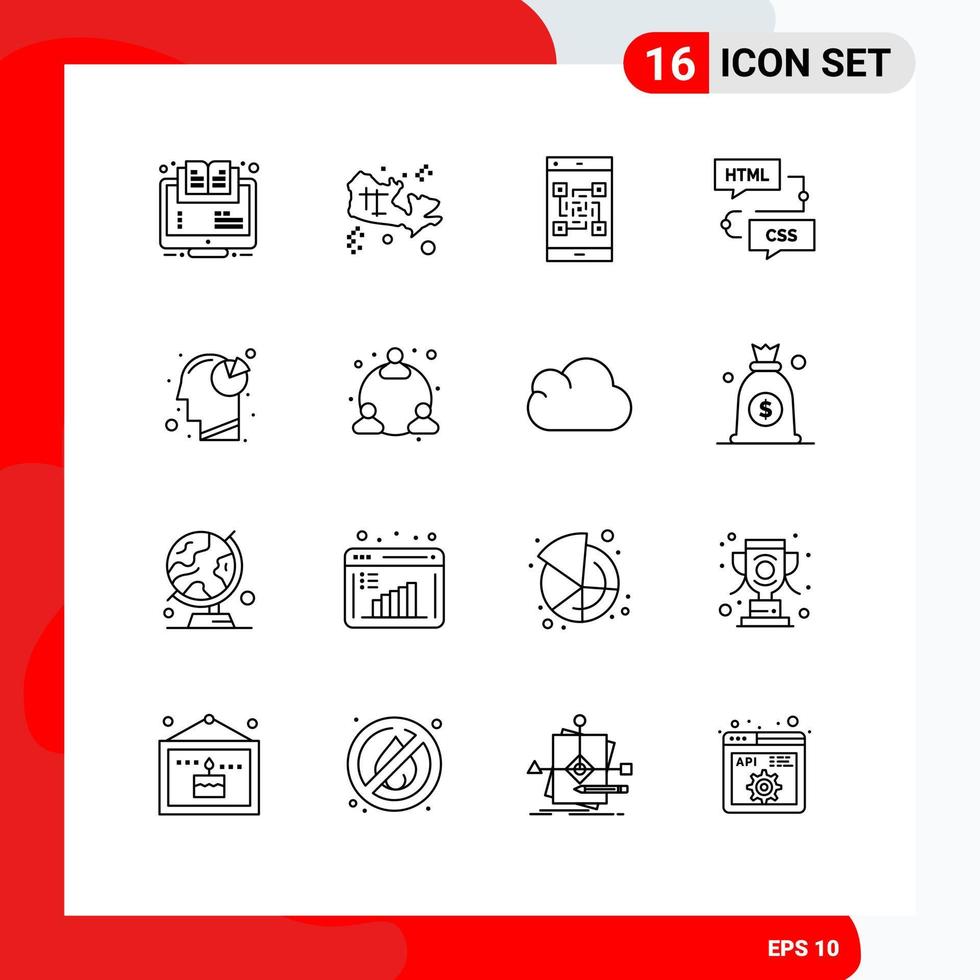 User Interface Pack of 16 Basic Outlines of development coding treasure scanner qr Editable Vector Design Elements