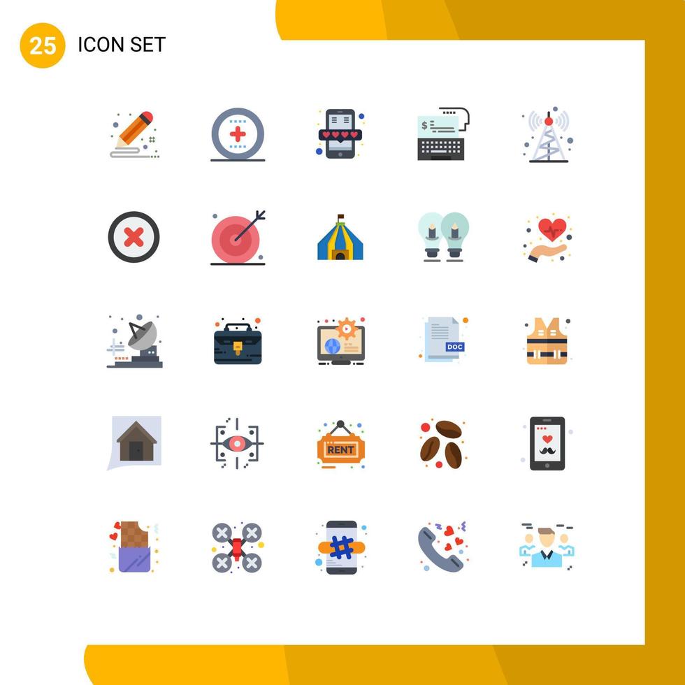 Group of 25 Flat Colors Signs and Symbols for online digital ux bank review Editable Vector Design Elements