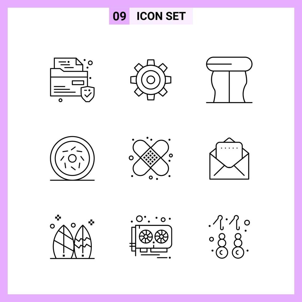 9 Icons in Line Style Outline Symbols on White Background Creative Vector Signs for Web mobile and Print Creative Black Icon vector background