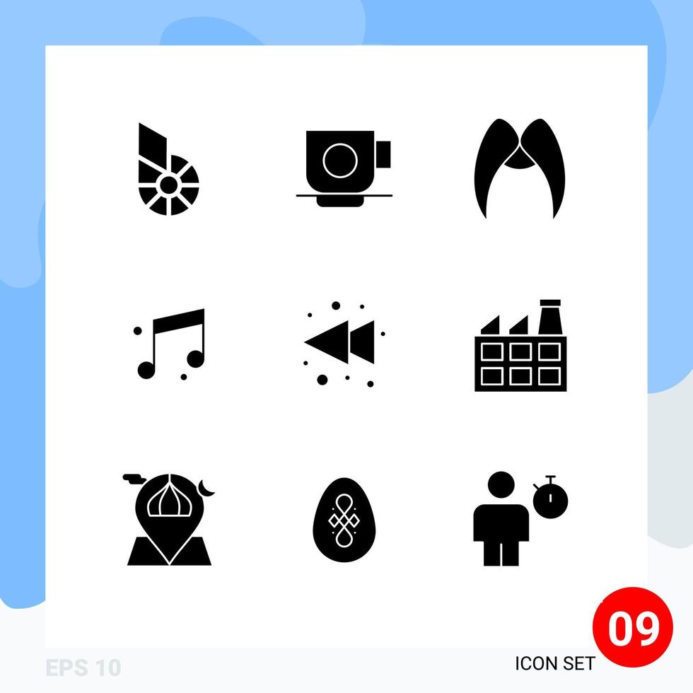 Set of 9 Modern UI Icons Symbols Signs for left sound moustache music men Editable Vector Design Elements