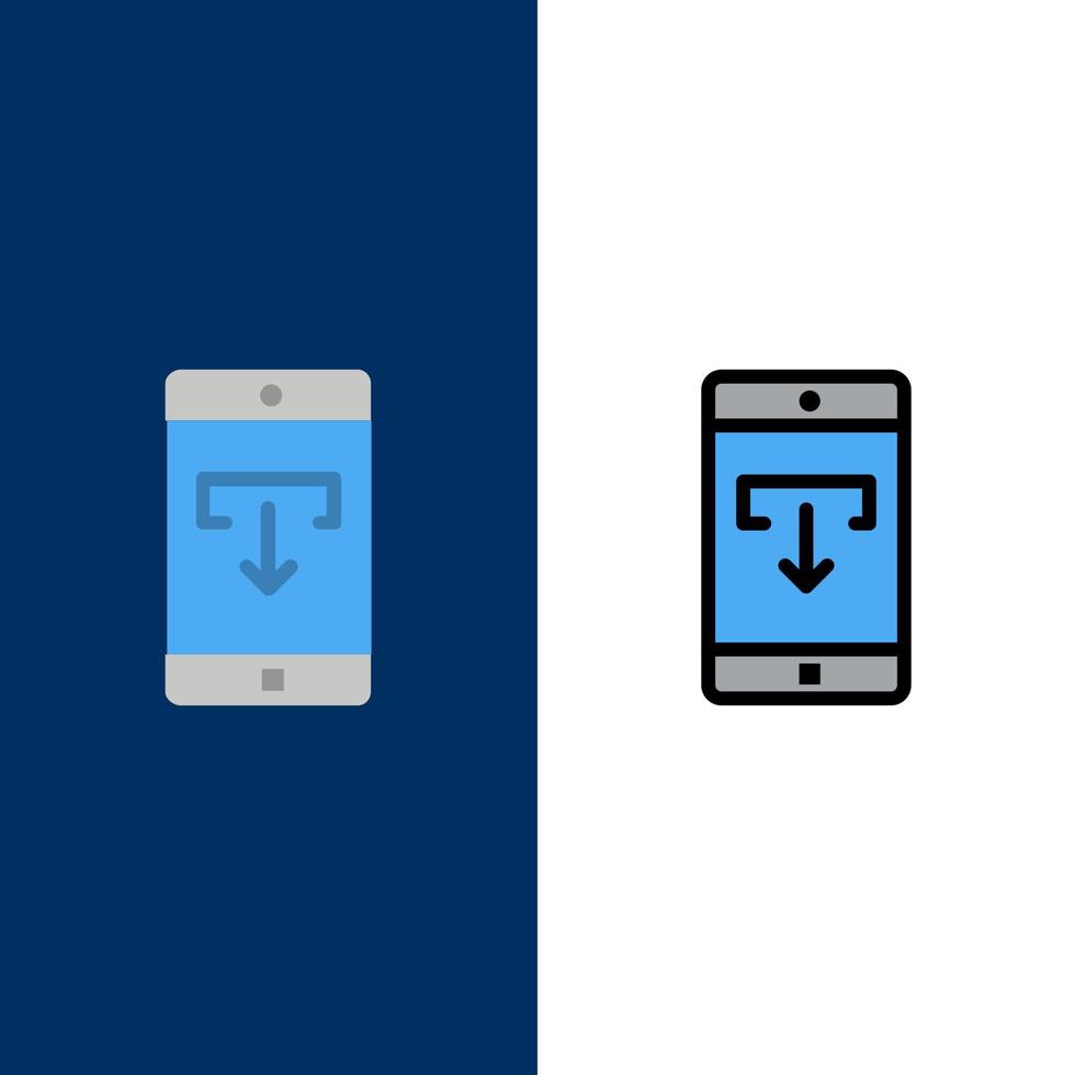 Application Data Download Mobile Mobile Application  Icons Flat and Line Filled Icon Set Vector Blue Background