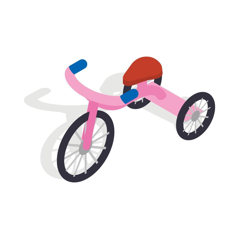 icono de triciclo rosa, estilo 3d isométrico vector