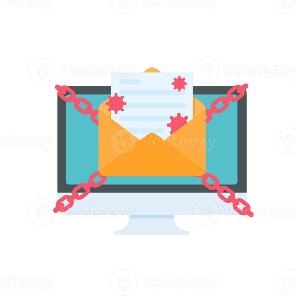 ordinateur avec écran rouge. le concept d'infection par un virus informatique de rançon par courrier électronique png