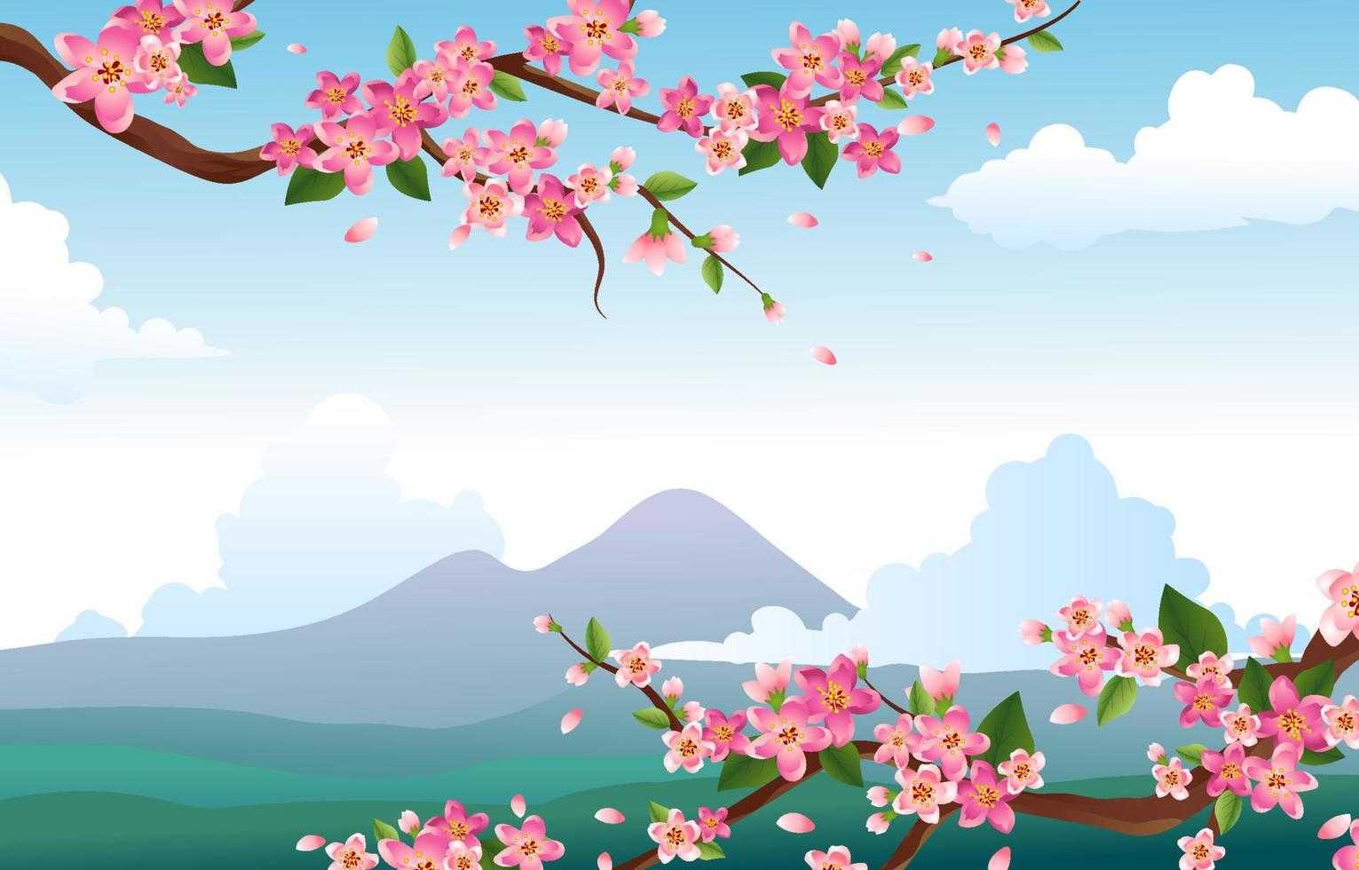 Peach Blossom With Landscape Background vector