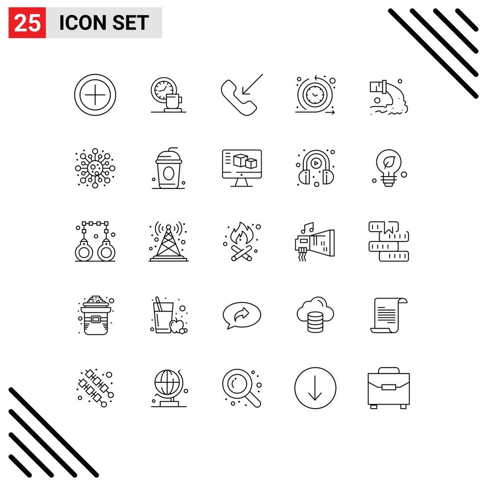 Set of 25 Modern UI Icons Symbols Signs for pollution time process call routine cycle time Editable Vector Design Elements