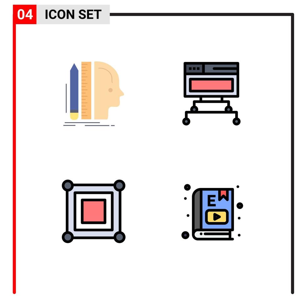 Mobile Interface Filledline Flat Color Set of 4 Pictograms of design board size connection corner Editable Vector Design Elements