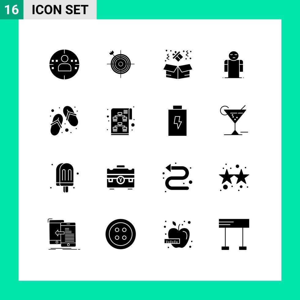 Pictogram Set of 16 Simple Solid Glyphs of slippers footwear birthday person hands Editable Vector Design Elements