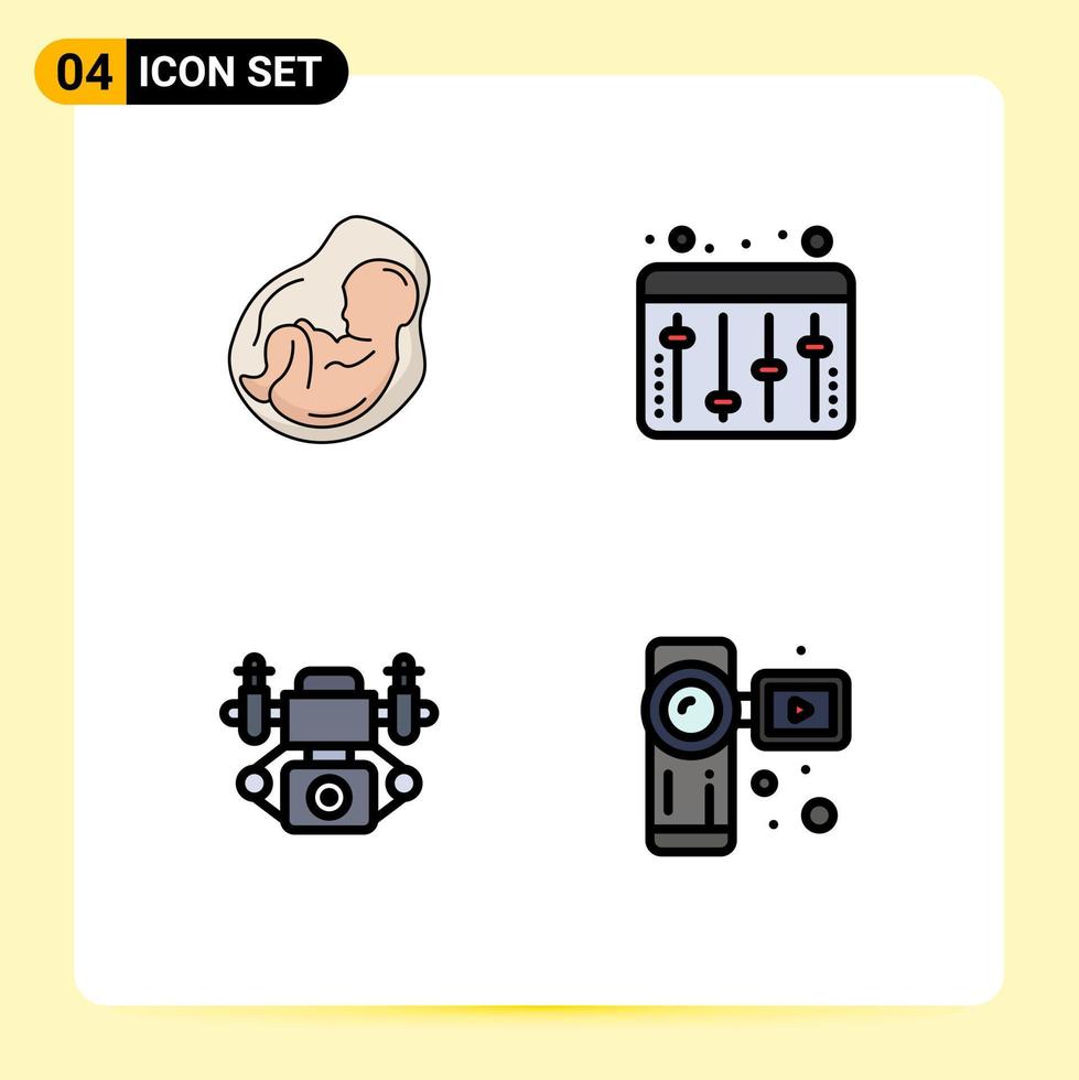 4 Thematic Vector Filledline Flat Colors and Editable Symbols of baby camera obstetrics audio camcorder Editable Vector Design Elements