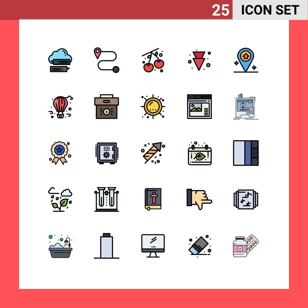 conjunto de 25 iconos de interfaz de usuario modernos símbolos signos para globo aerostático globo aerostático comida casa mapa elementos de diseño vectorial editables vector