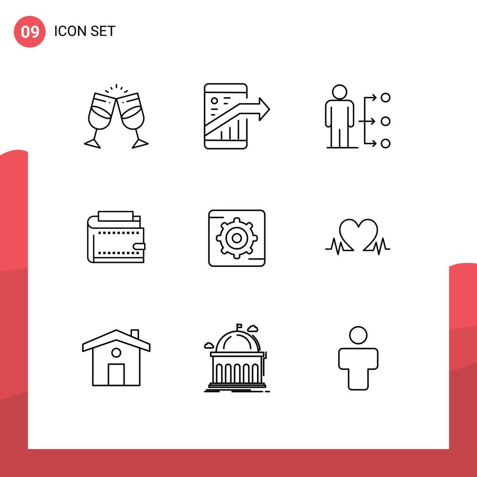 conjunto de 9 iconos de interfaz de usuario modernos símbolos signos para billetera financiera seo red masculina elementos de diseño vectorial editables vector