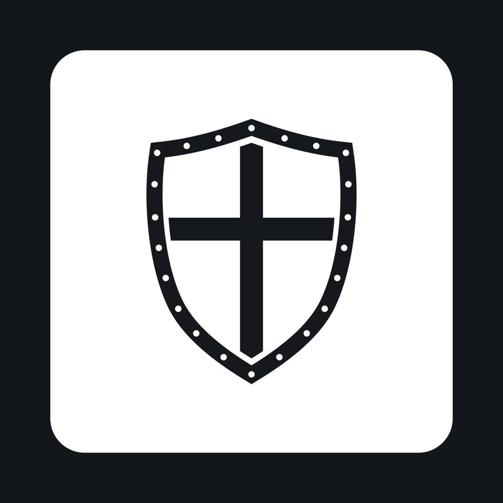 Combat shield with cross icon, simple style vector