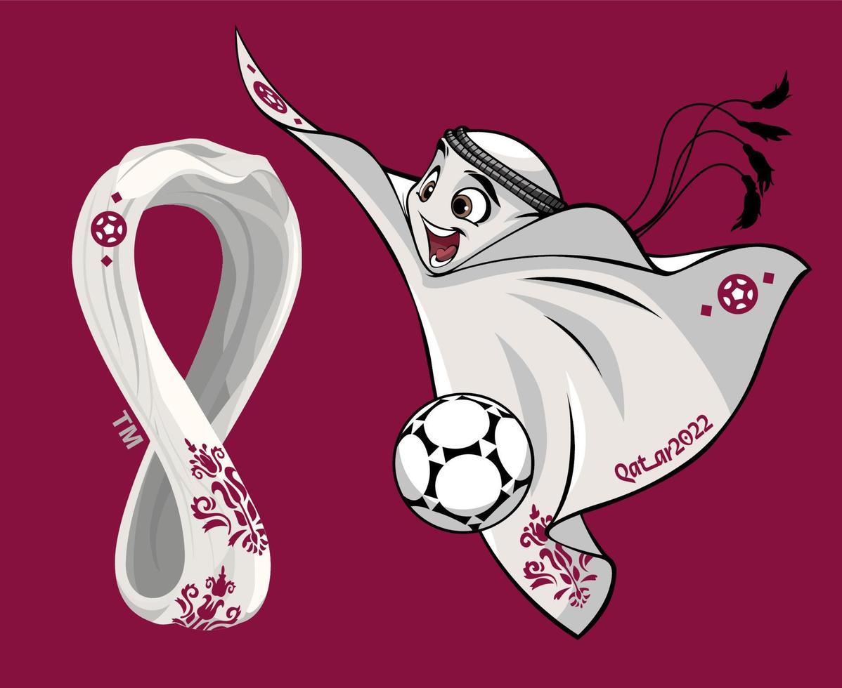 mascota de la copa mundial de la fifa qatar 2022 con logotipo oficial símbolo mondial y campeón de bllon diseño vector ilustración abstracta