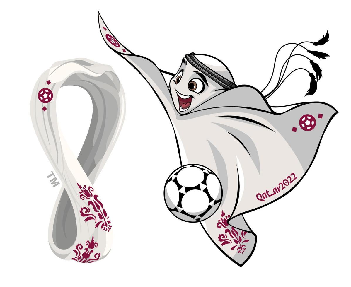 mascota de la copa mundial de la fifa qatar 2022 con logotipo oficial símbolo mondial y campeón de bllon diseño vector ilustración abstracta