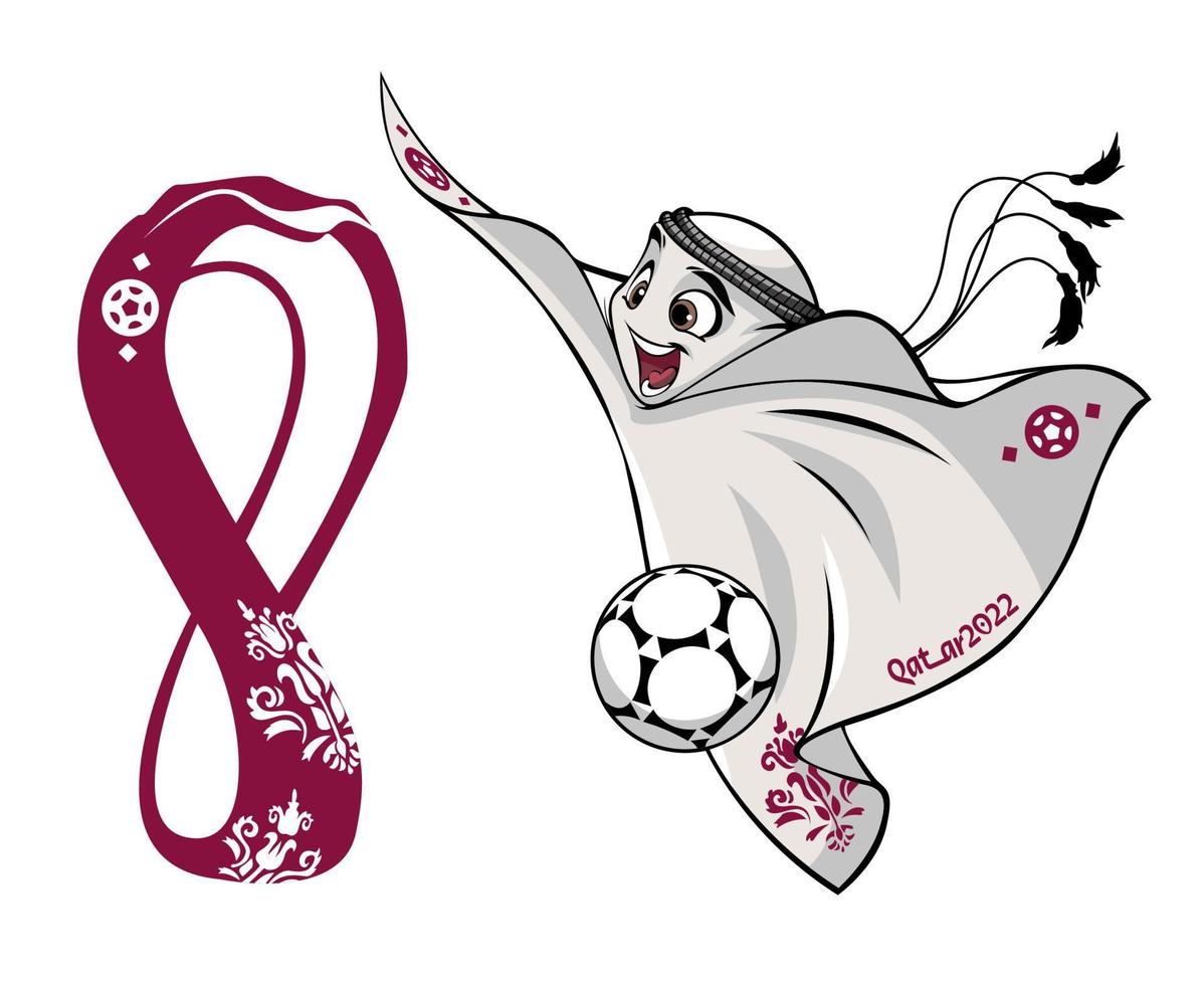 mascota de la copa mundial de la fifa qatar 2022 con logotipo oficial símbolo mondial y campeón de bllon diseño vector ilustración abstracta