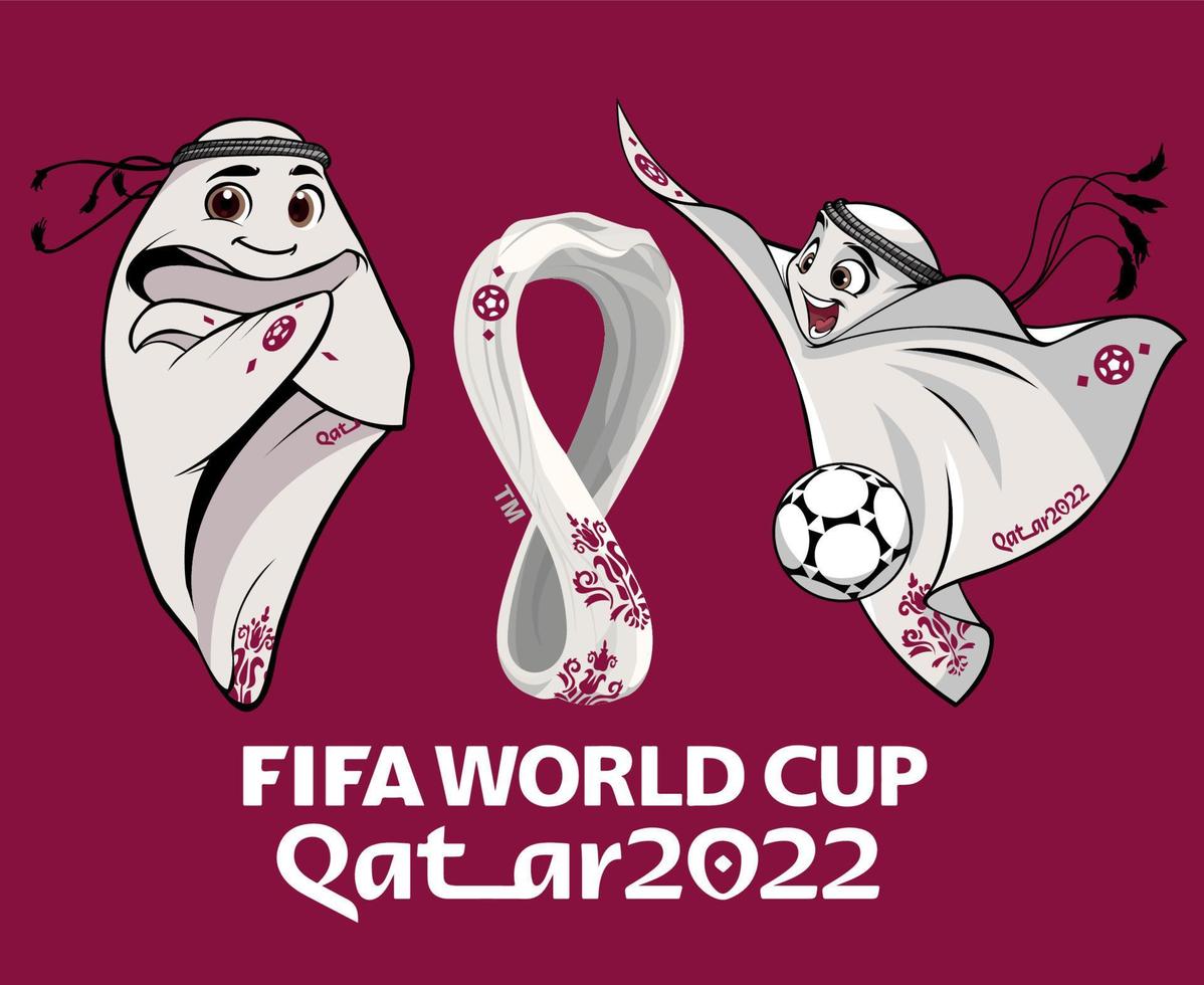 mascots fifa world cup qatar 2022 con símbolo de logotipo oficial y diseño de campeón de bllon ilustración abstracta vectorial vector