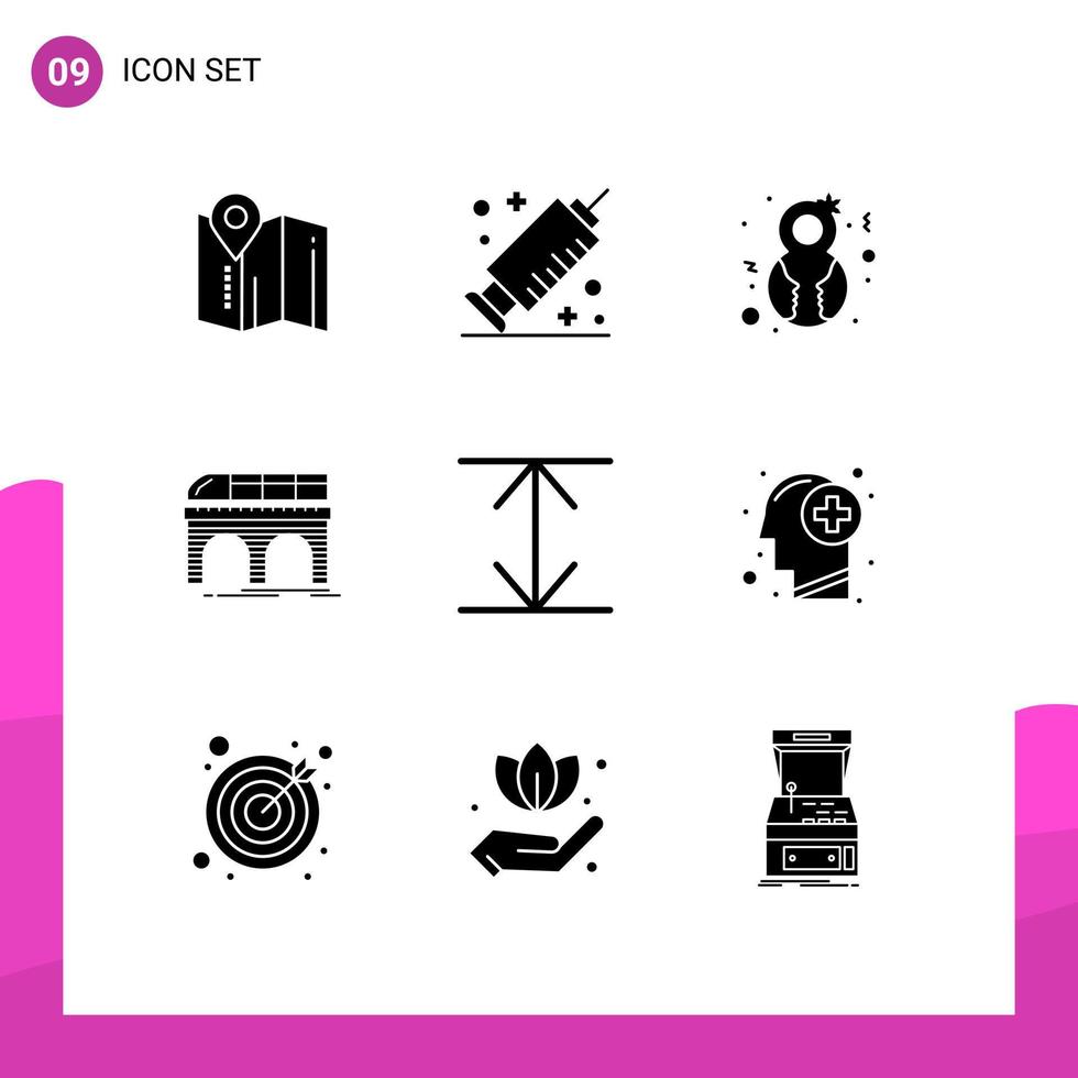 Modern Set of 9 Solid Glyphs and symbols such as expand transport female train railroad Editable Vector Design Elements