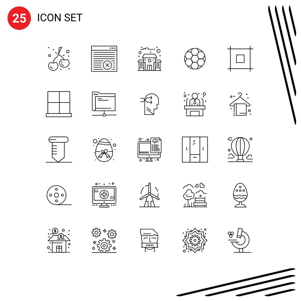 Mobile Interface Line Set of 25 Pictograms of buildings page education building layout soccer Editable Vector Design Elements