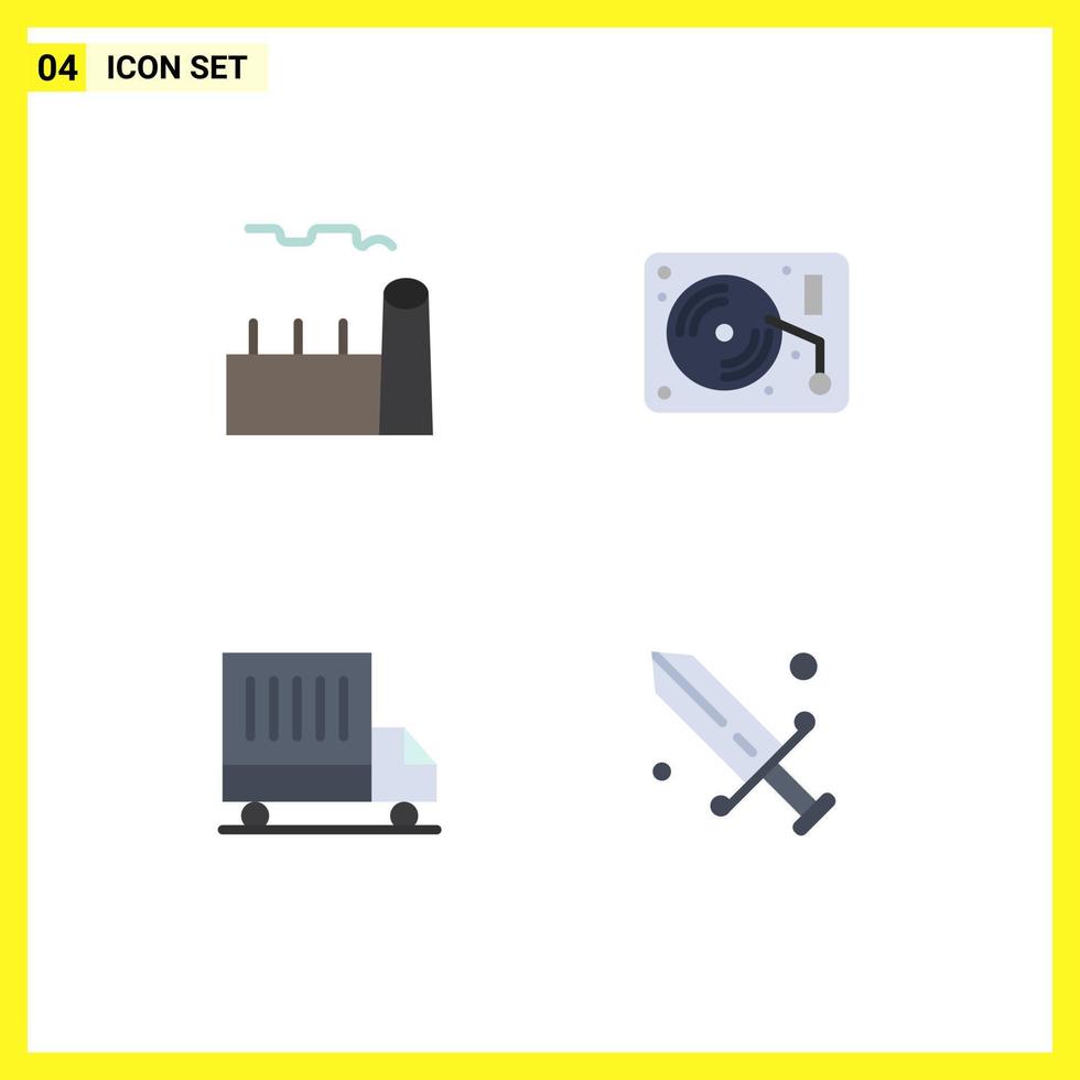 Mobile Interface Flat Icon Set of 4 Pictograms of boiler delivery industrial plant art van Editable Vector Design Elements