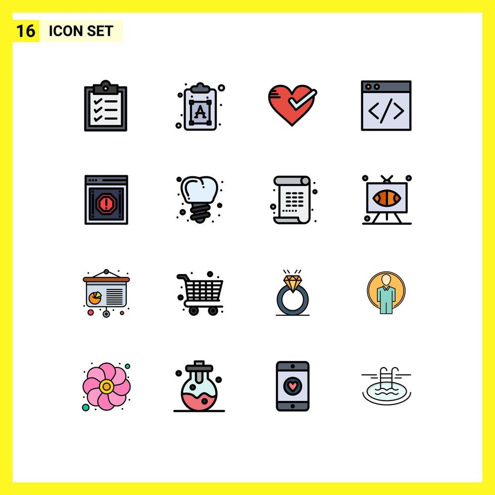 Flat Color Filled Line Pack of 16 Universal Symbols of message alert love development web Editable Creative Vector Design Elements