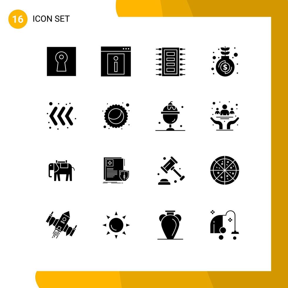 Group of 16 Modern Solid Glyphs Set for growth investment web page fund computer Editable Vector Design Elements