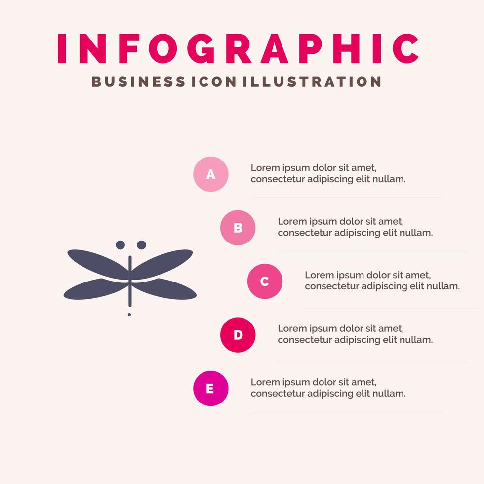 dragón libélula dragones mosca primavera sólido icono infografía 5 pasos presentación antecedentes vector