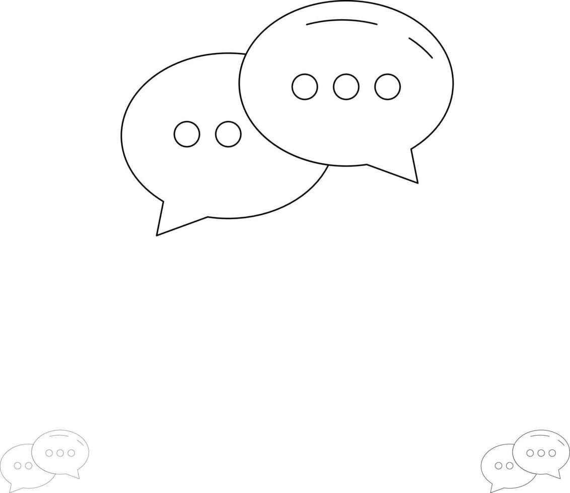 chat chat conversación diálogo audaz y delgada línea negra conjunto de iconos vector