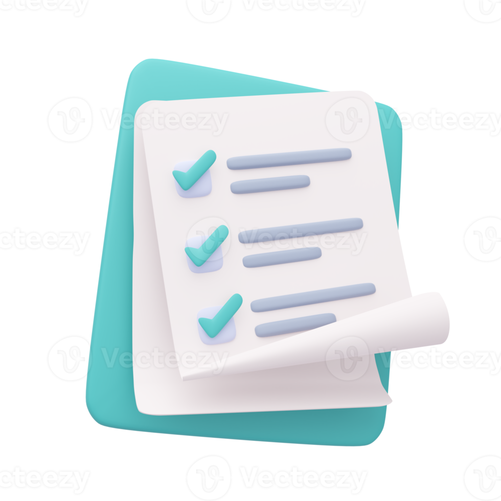 3D report paper clipboard. Note paper for checklist notes. 3D illustration. png