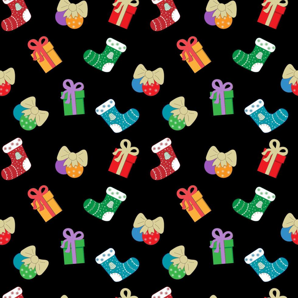 Seamless fabric with elements of the holiday Christmas on a black background. Celebration. Vector illustration.