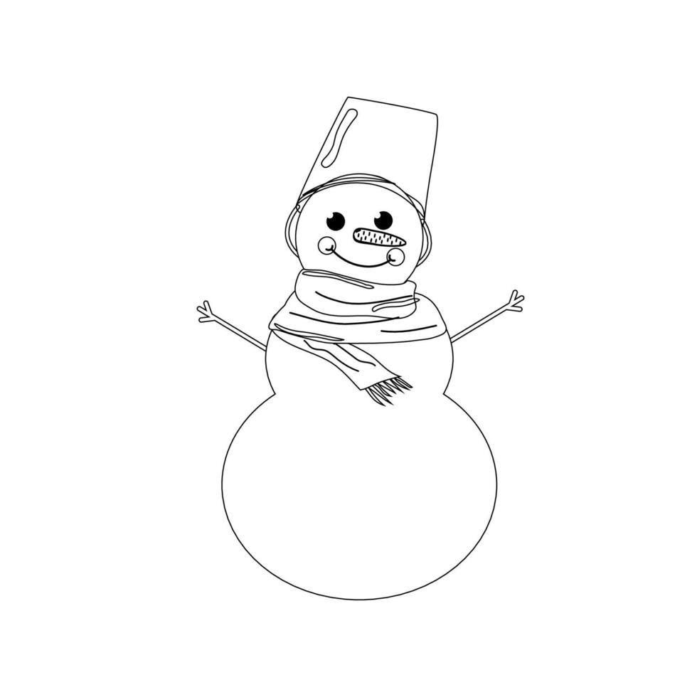 Black and white snowman with a scarf. Coloring. Christmas. New Years holiday. Illustration. vector