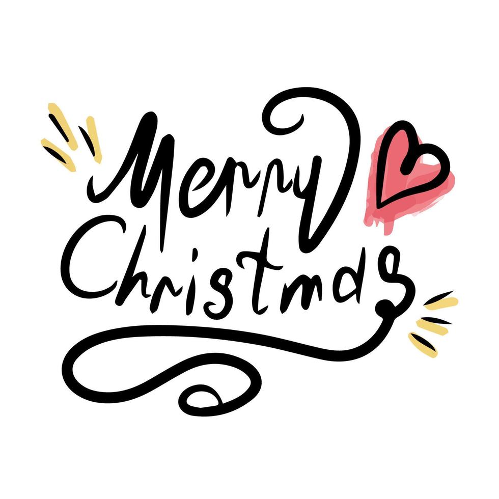 Merry Christmas lettering in black. Design template for invitations, postcards, clothes. Isolated background. Vector