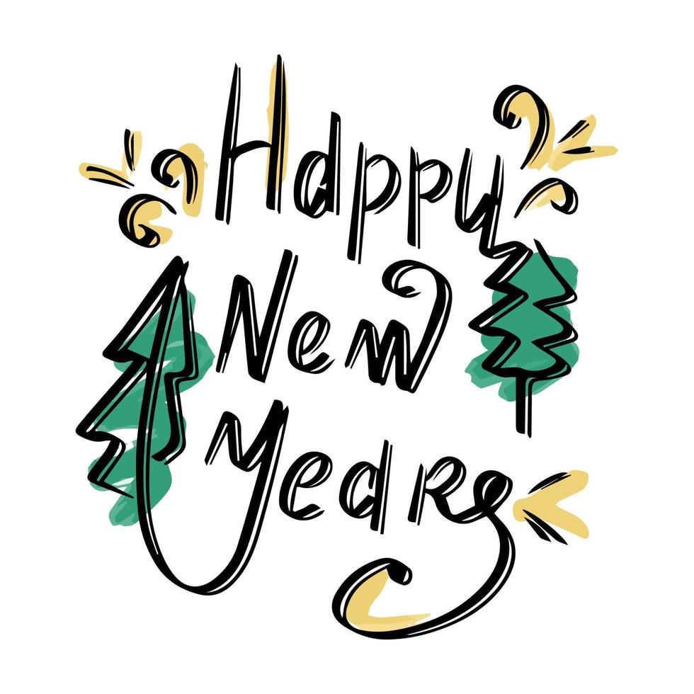 Happy new year. Beautiful black inscription with swirls and