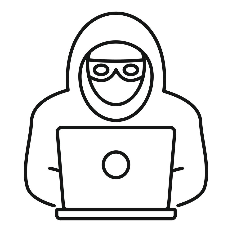 icono de hacker portátil, estilo de esquema vector