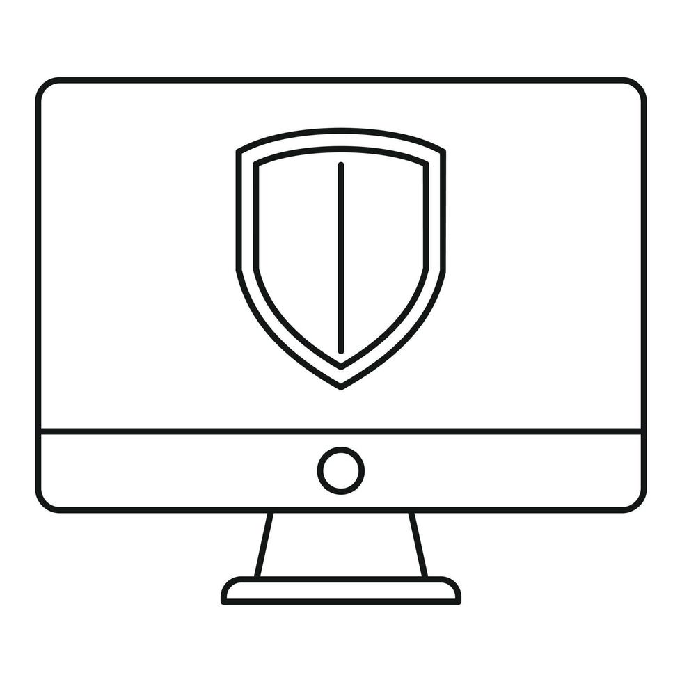 Protected computer icon, outline style vector