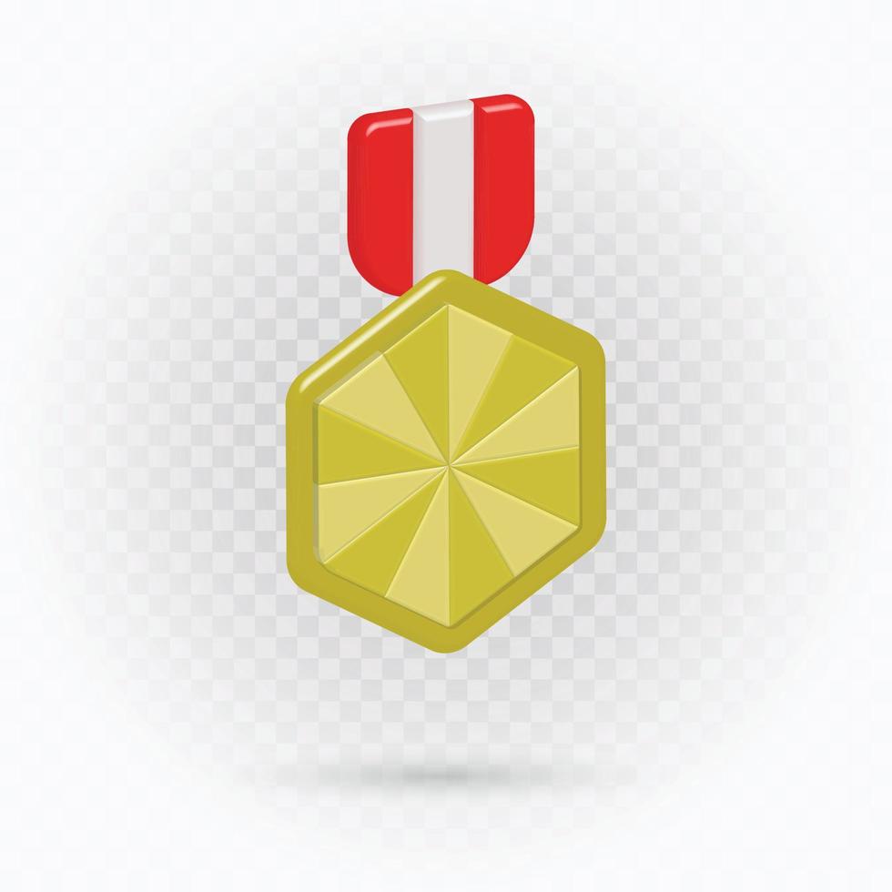 Gold Hexagon medals realistic, honor gold, medal badge, pin gold medal. vector