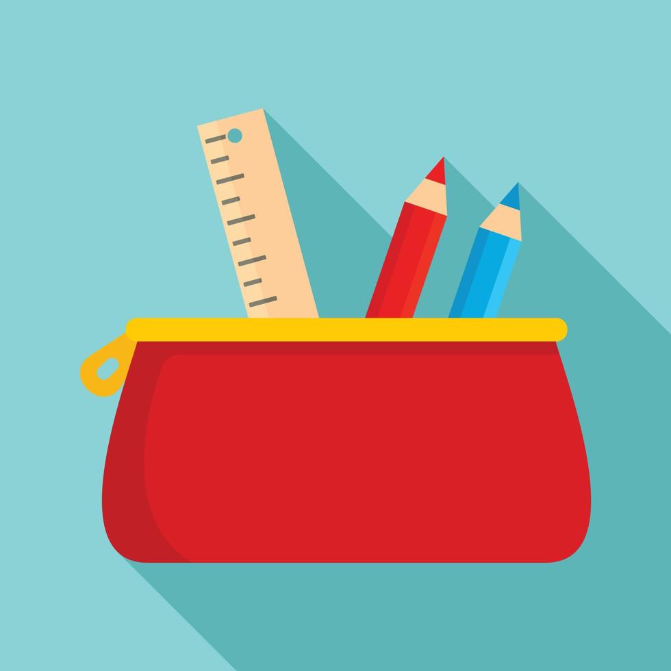 Red pencil case icon, flat style vector