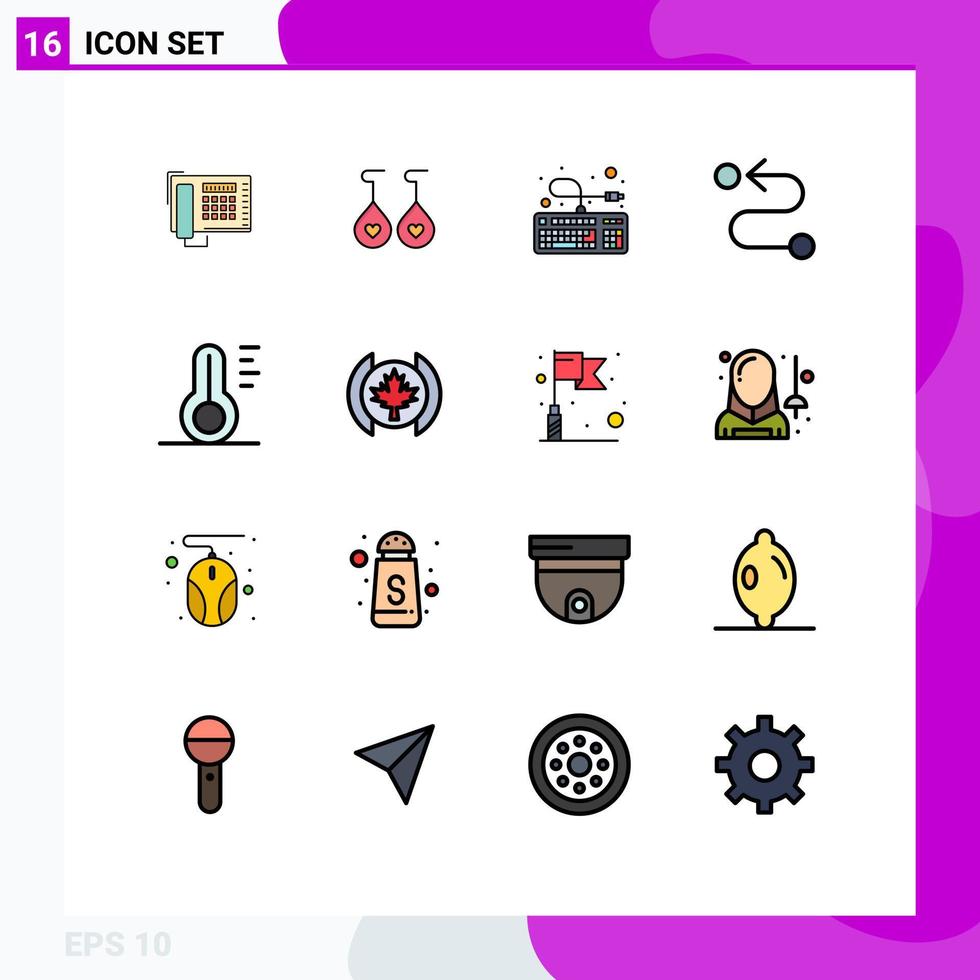 16 Universal Flat Color Filled Line Signs Symbols of weather temperature keyboard nature road Editable Creative Vector Design Elements