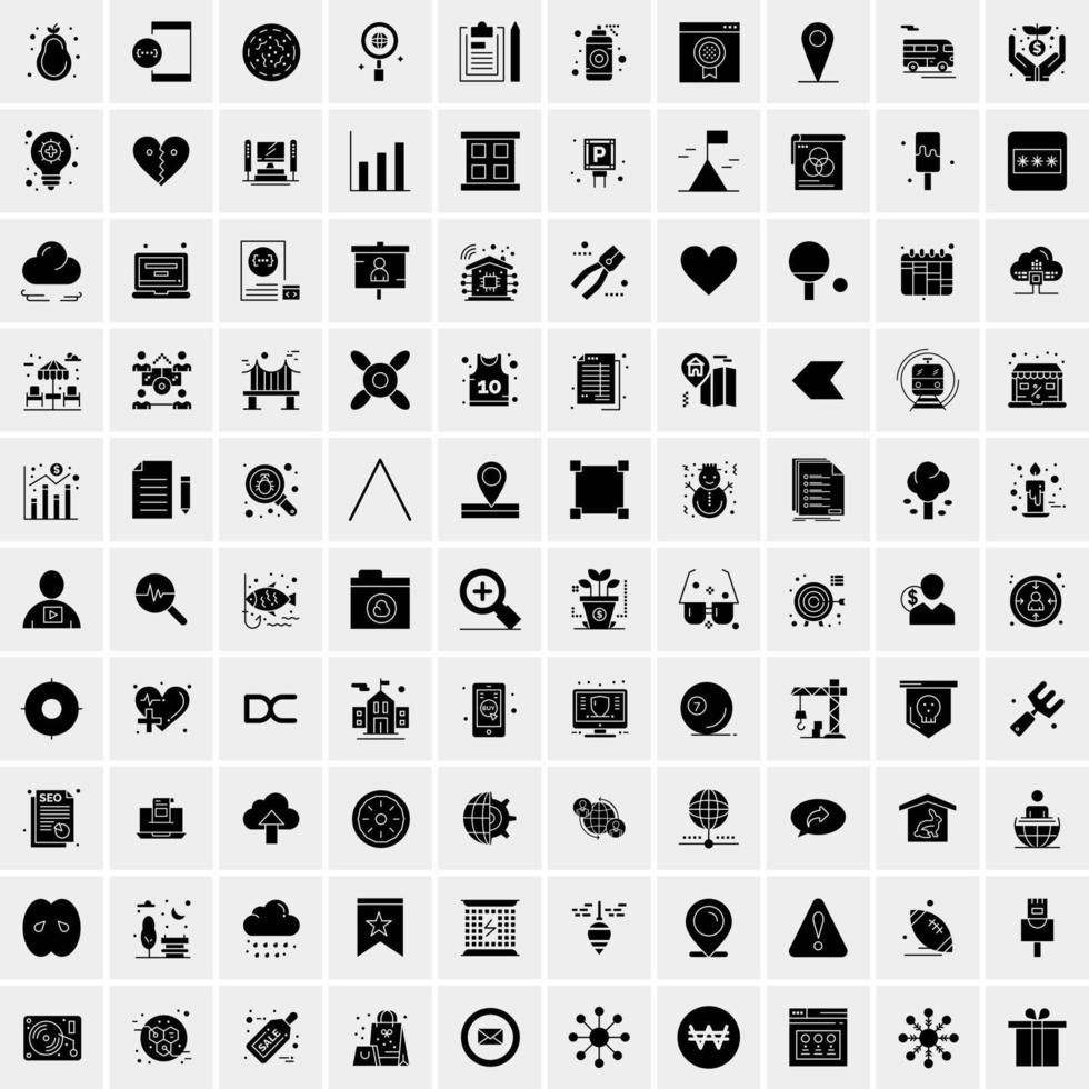 100 Business Icon Solid Glyph Vector Illustration