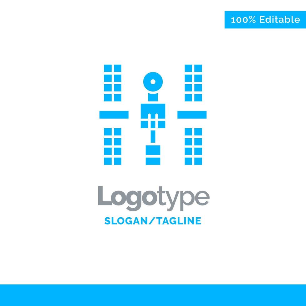 plataforma orbital compleja satélite espacio azul plantilla de logotipo sólido lugar para el eslogan vector