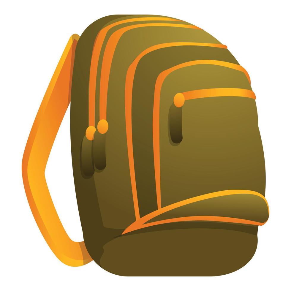 Camo backpack icon, cartoon style vector