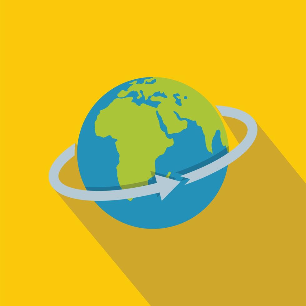 Flight around world icon, flat style. vector