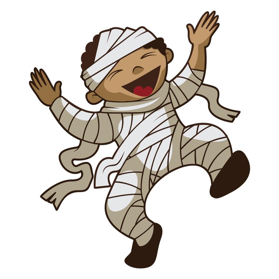 Happy kid mummy icon, cartoon style vector