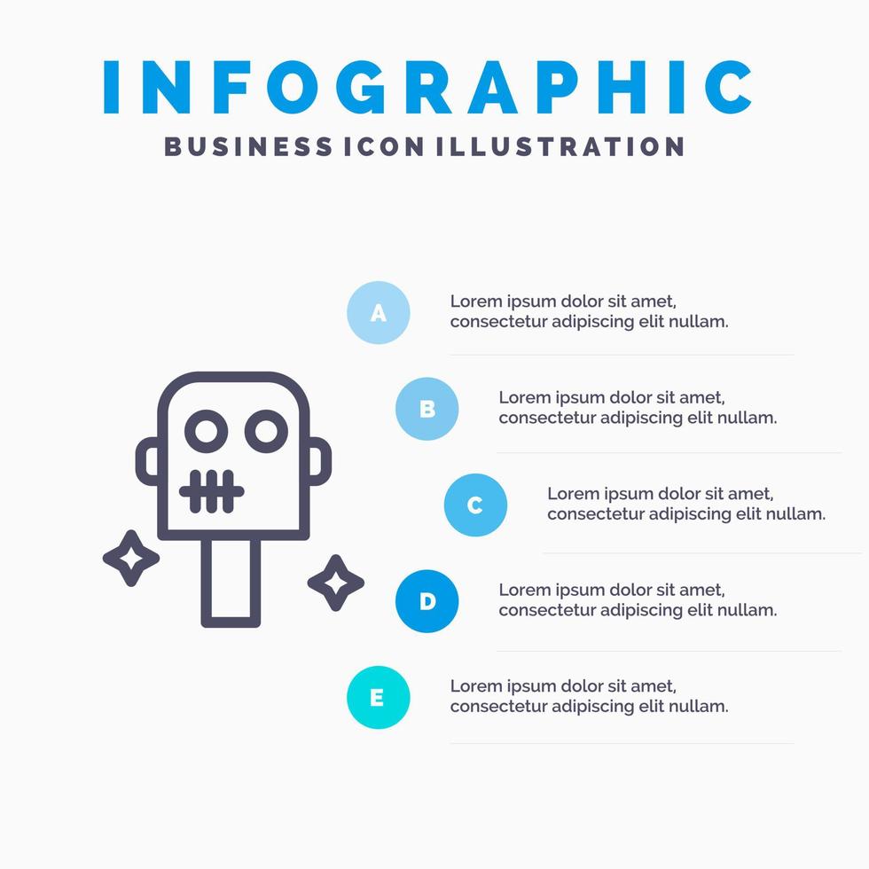 icono de línea de robot de traje espacial con fondo de infografía de presentación de 5 pasos vector