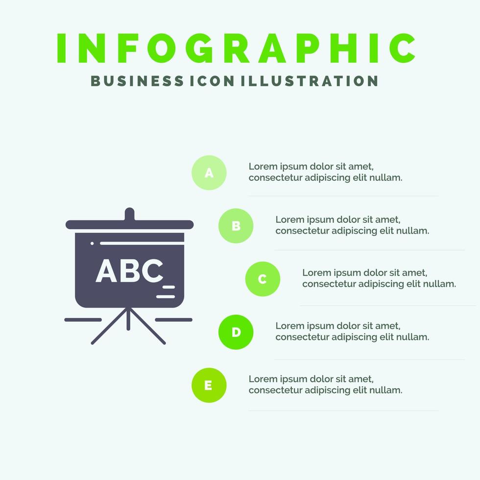 bolsa educación mochila sólido icono infografía 5 pasos presentación antecedentes vector