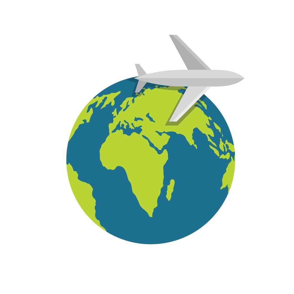 Plane on earth icon, flat style. vector