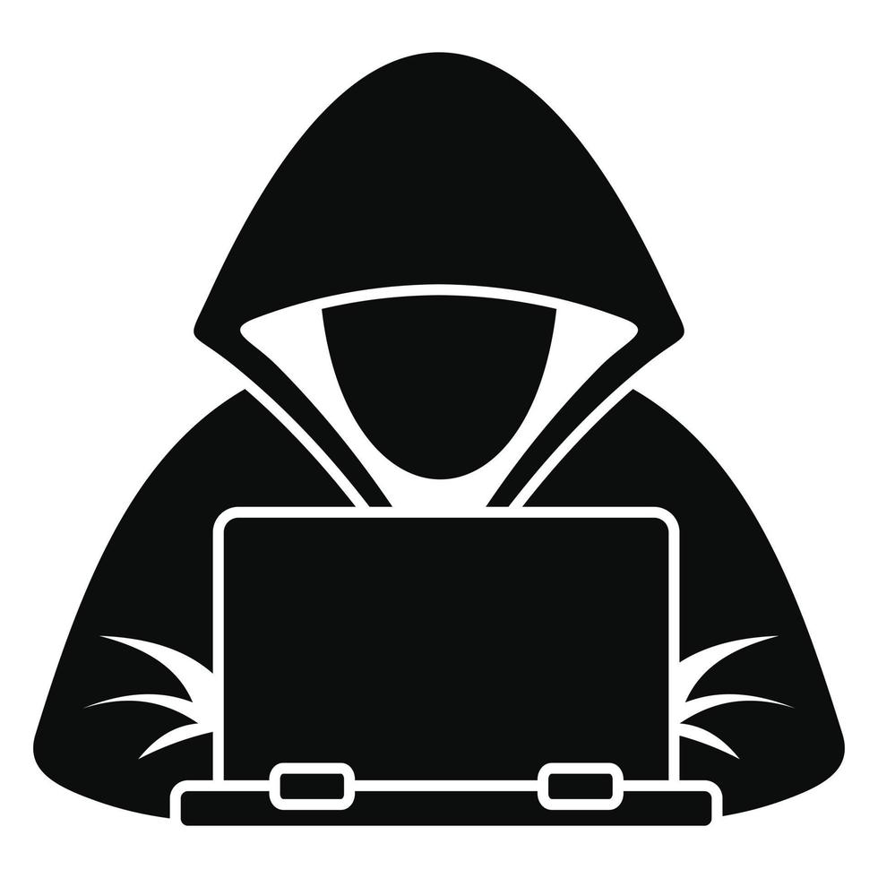 icono de la computadora portátil hacker, estilo simple vector