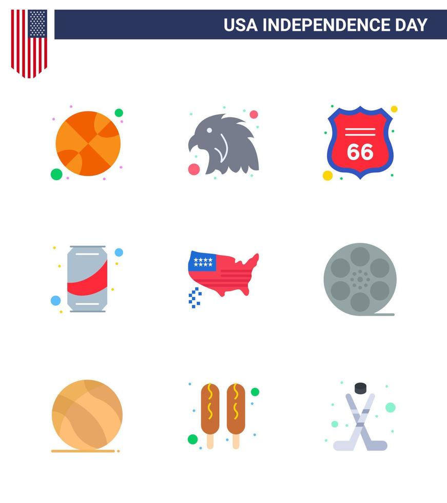 paquete de iconos de vector de stock de día americano 9 signos y símbolos de línea para acción de gracias escudo americano cola puede elementos de diseño de vector de día de estados unidos editables