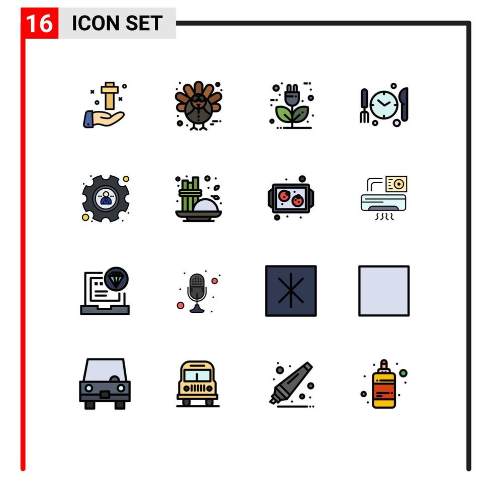 Set of 16 Modern UI Icons Symbols Signs for management dnner turkey medical ecology Editable Creative Vector Design Elements