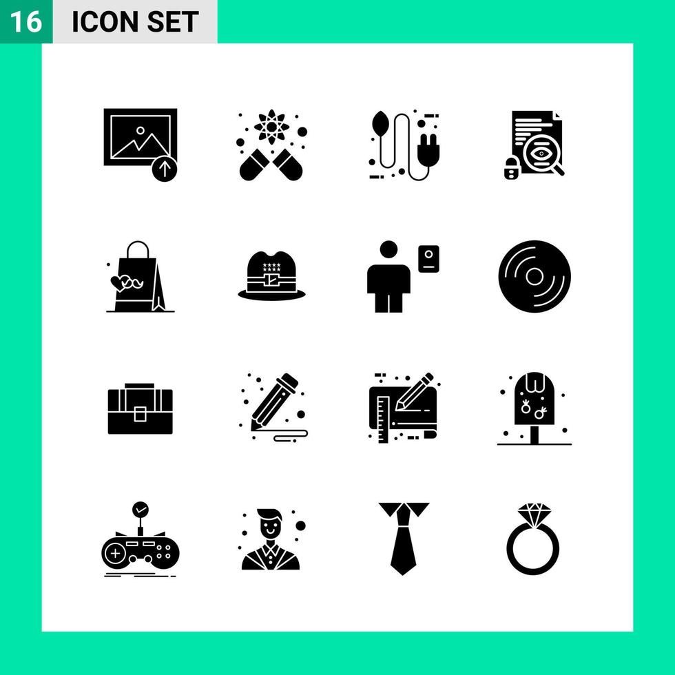 paquete de 16 símbolos de glifo de conjunto de iconos de estilo sólido para imprimir signos creativos aislados en fondo blanco 16 conjunto de iconos fondo de vector de icono negro creativo